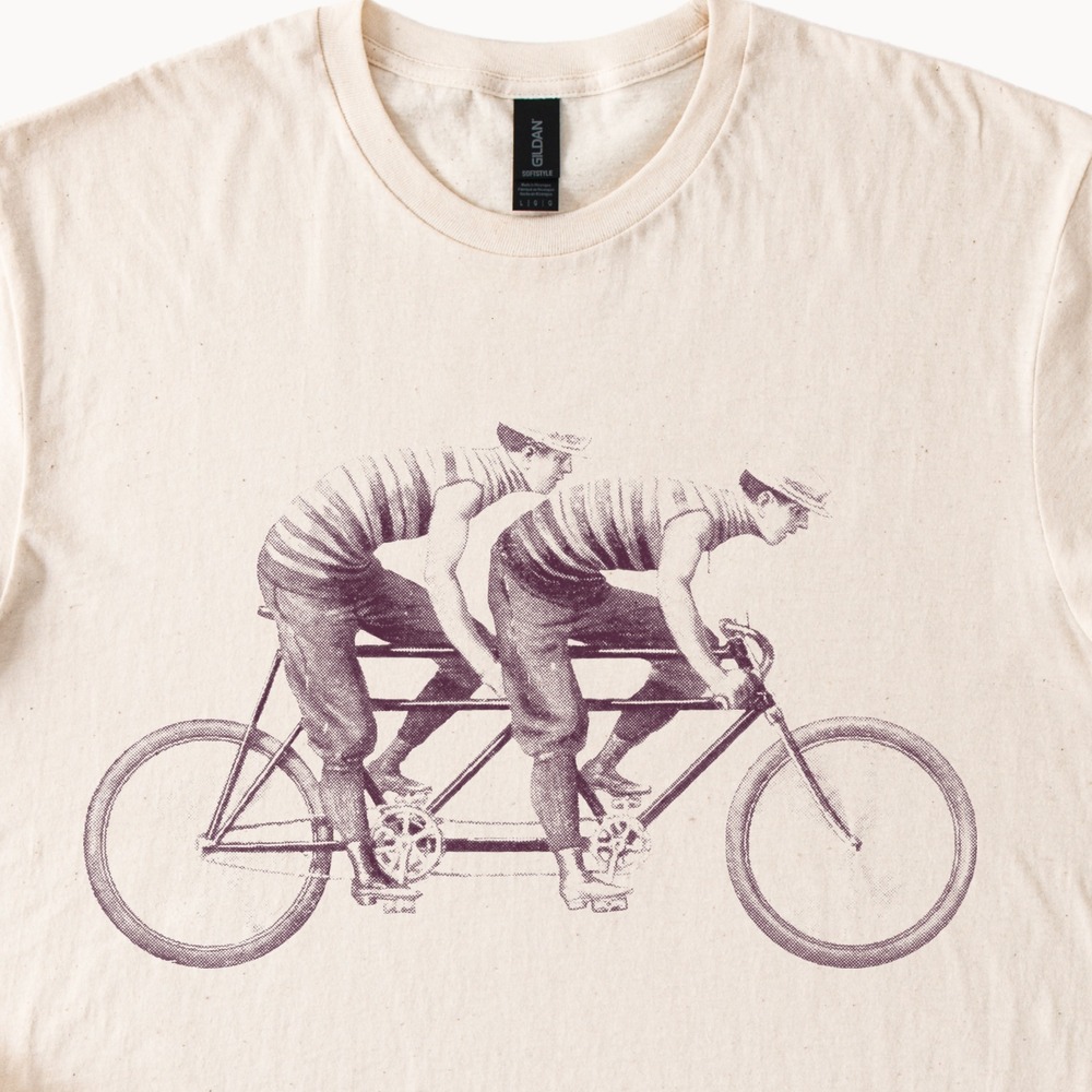 Tandem Bicycle Vintage Halftone Graphic Tee Retro Cycling Art